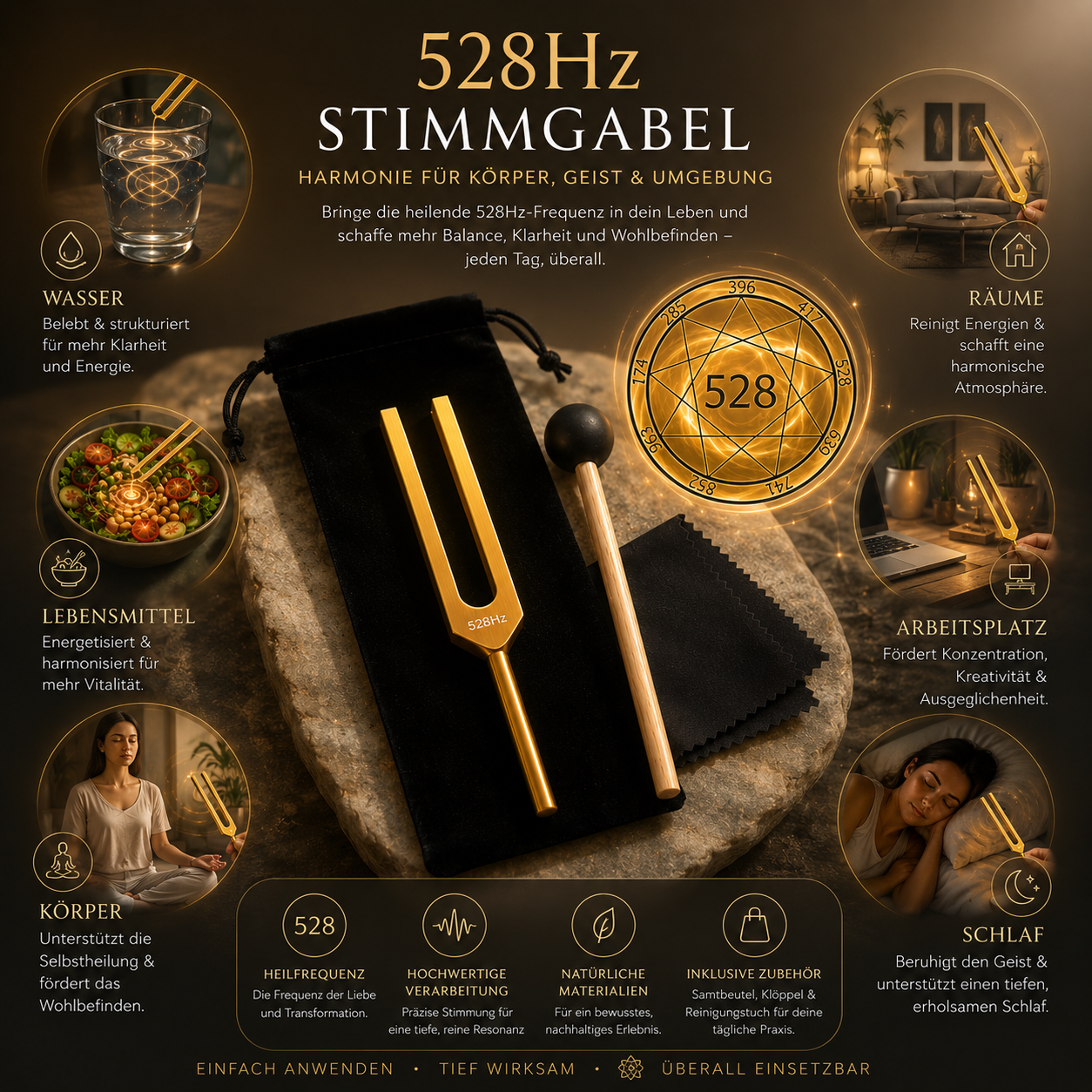 Vorbestellung 528 Hz goldene Stimmgabel Set